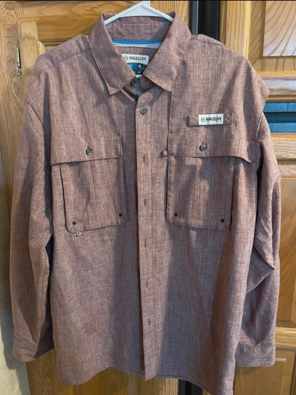 Magellan Outdoors Men’s Rust-Red Long Sleeve Button-Front Shirt